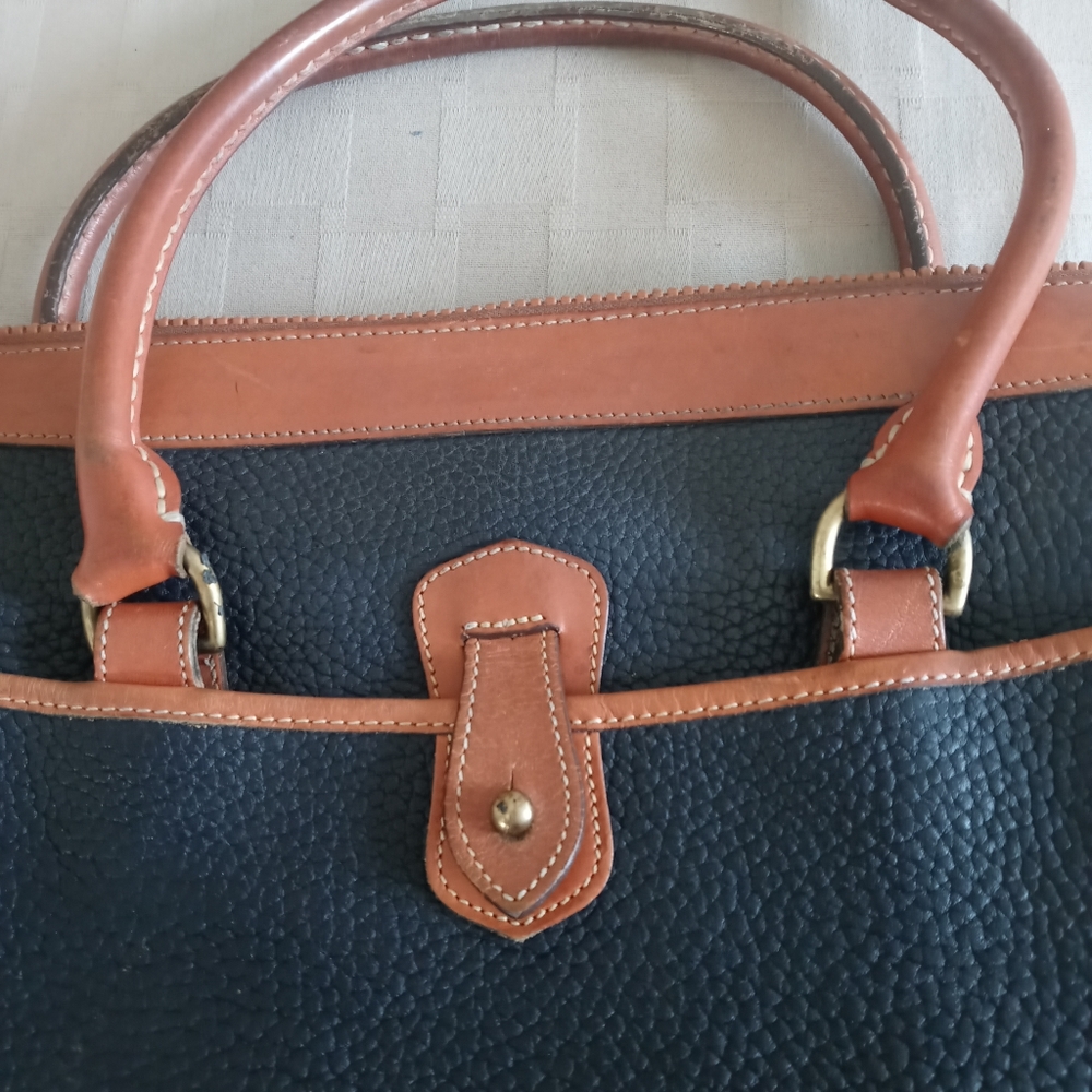 Dooney & Bourke Vintage Leather Navy/Brown Satchel - Picture 12 of 16